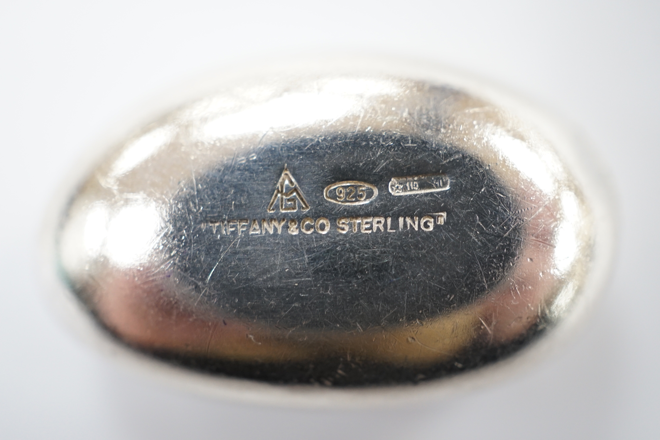 A modern Italian Tiffany & Co 925 sterling 'worry' bean, 30mm.